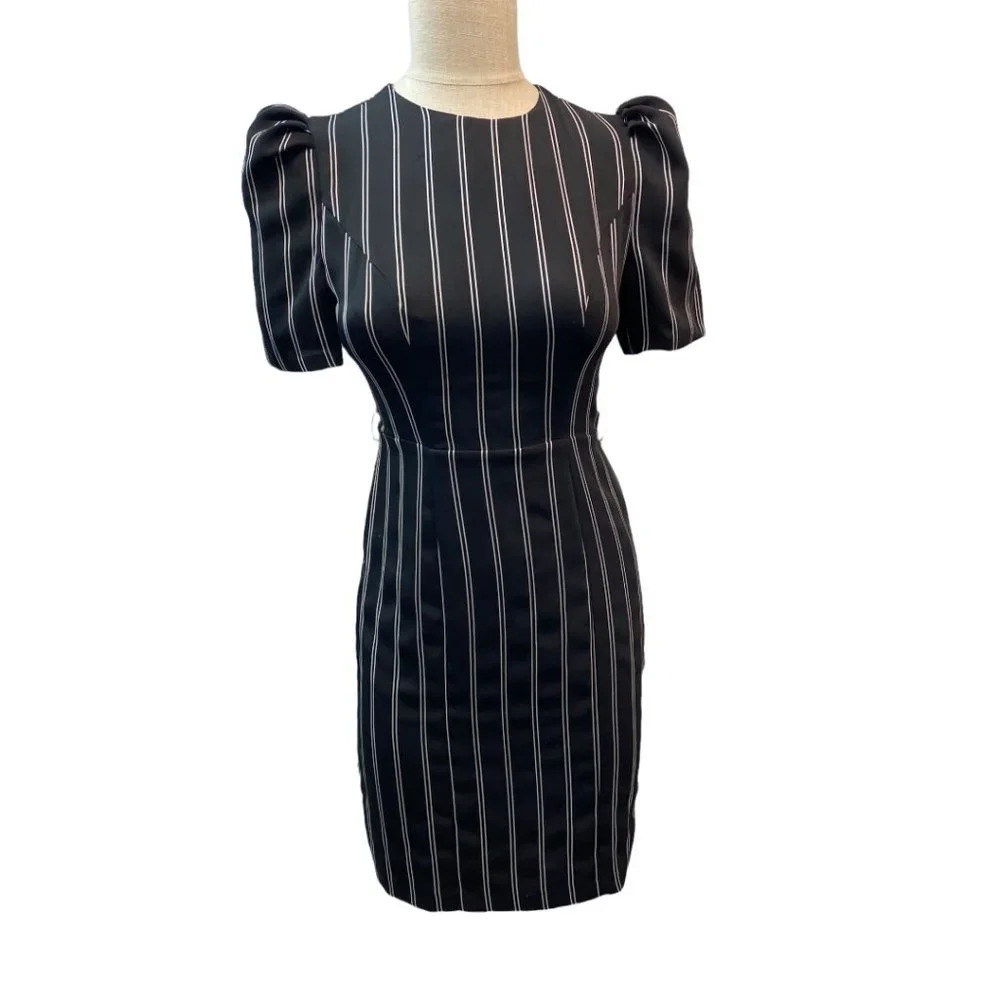 Express Black White Stripe Crew Neck Midi Dress - Picture 1 of 3